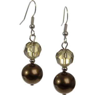 J-Line Boucle D'oreille Cristal+Perle Marron
