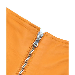 Pantaloncino sfoderato in pelle arancione nappa effetto liscio