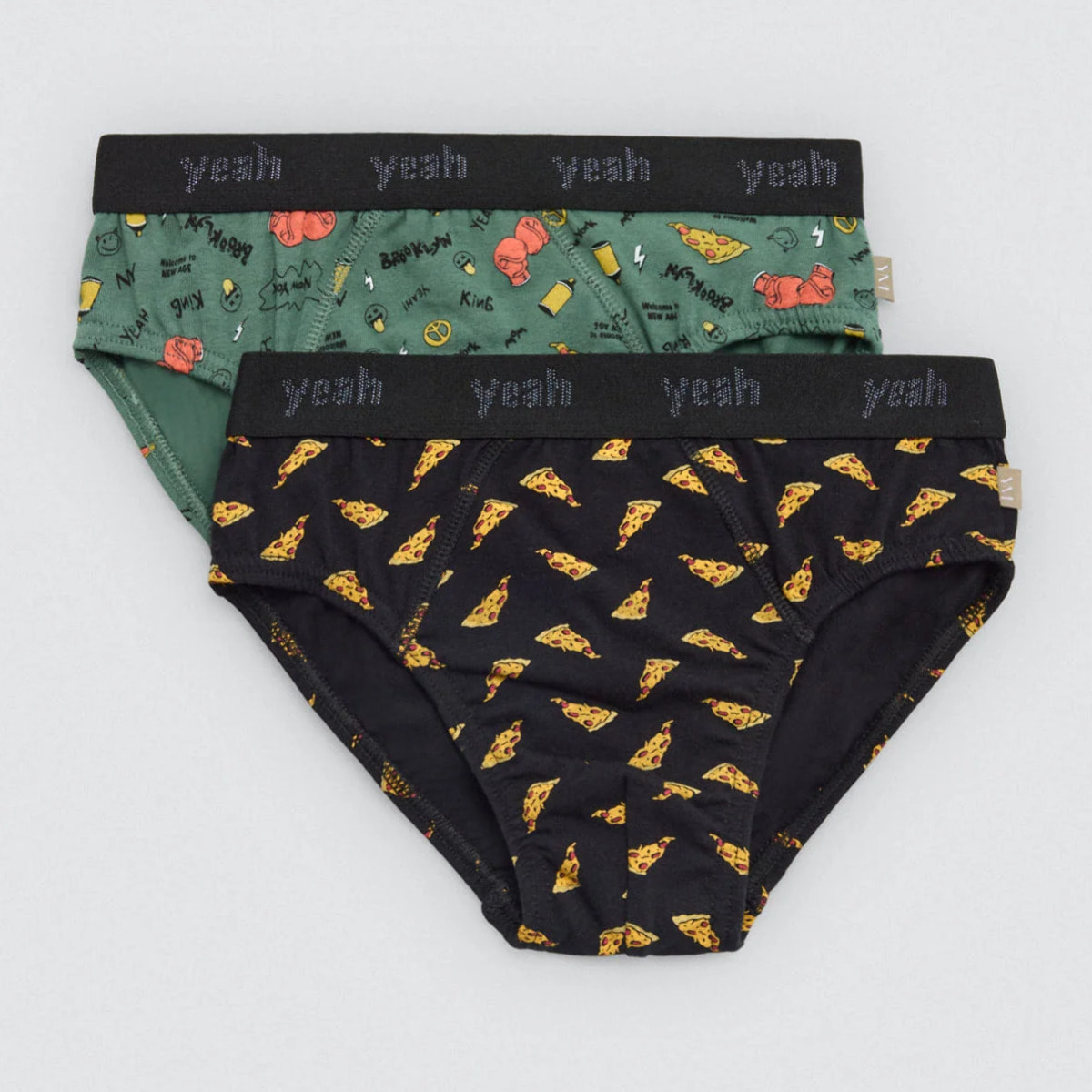 Confezione da 2 slip in cotone per bambini con stampa "Yeah"