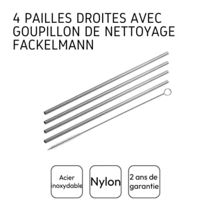Lot de 4 pailles en inox avec goupillon 24 cm Fackelmann Bar Concept