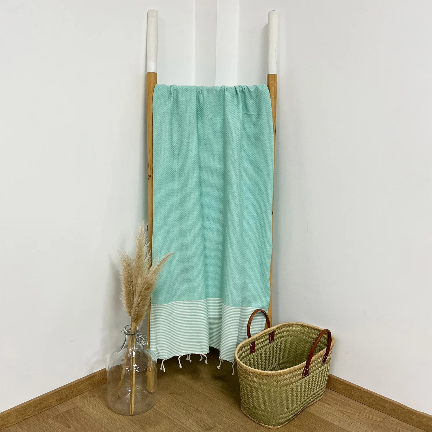 Fouta traditionnelle Mikanda Aqua 100x200 190g/m²
