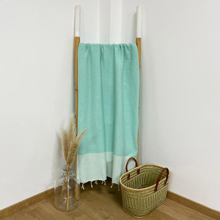 Fouta traditionnelle Mikanda Aqua 100x200 190g/m²