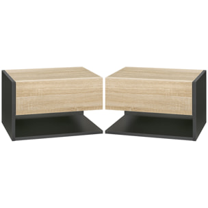 Lot de 2 tables de chevet murales - lot de 2 tables de nuit - tiroir coulissant, étagère - aspect chêne clair noir