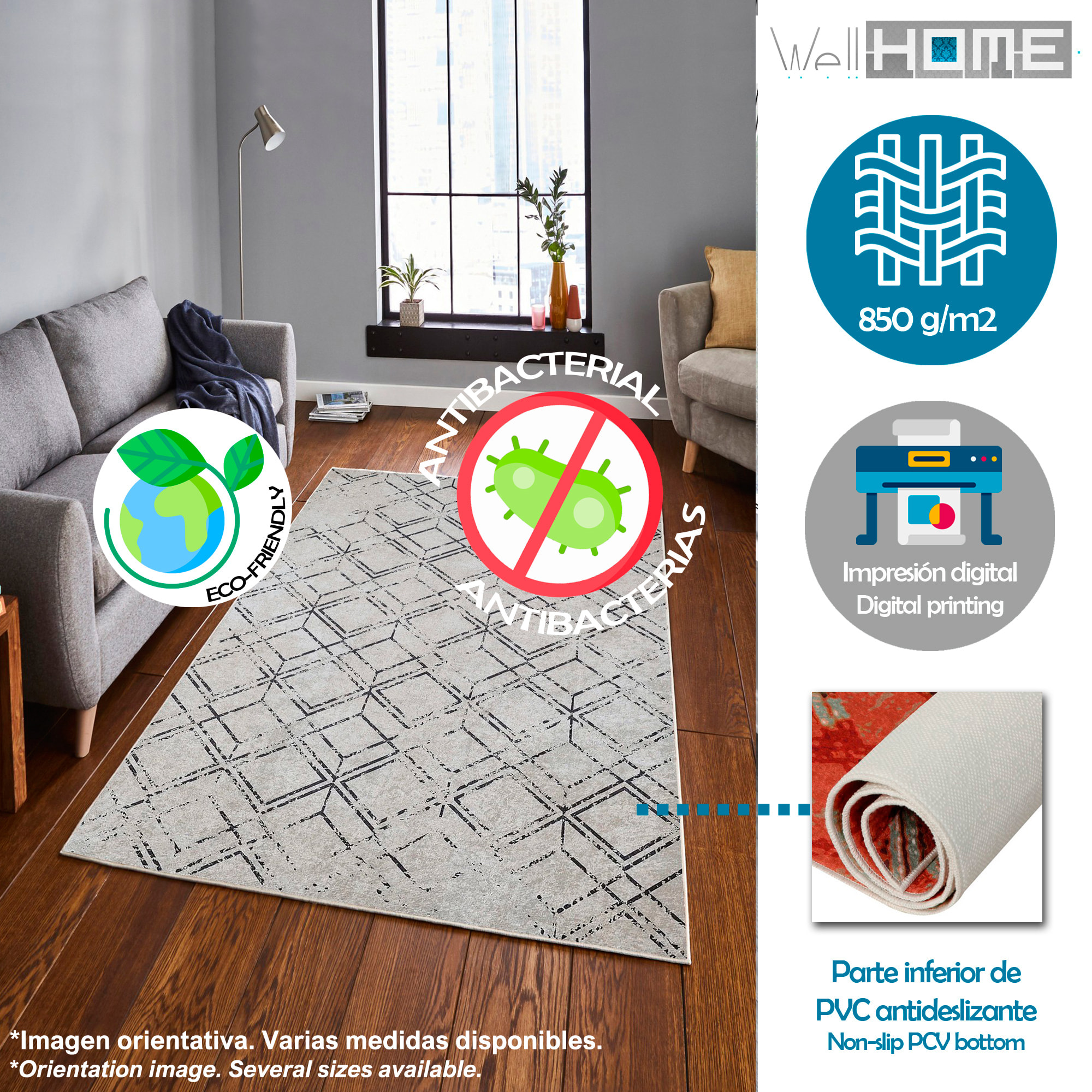 Alfombra de Poliester estampada 80 x 150cm