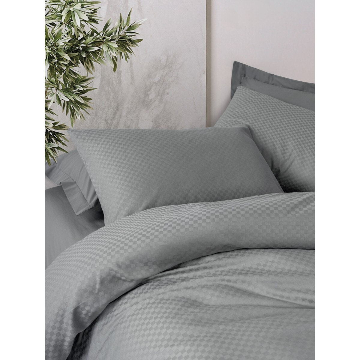 Parure housse de couette et taie(s) d'oreiller coton uni jacquard
