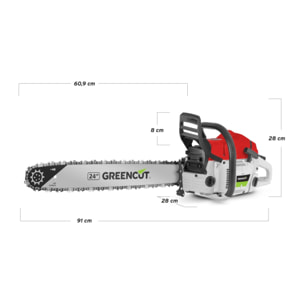 Motosierra de gasolina 2 tiempos 65cc, espada 24" 84 dientes GREENCUT GS720X