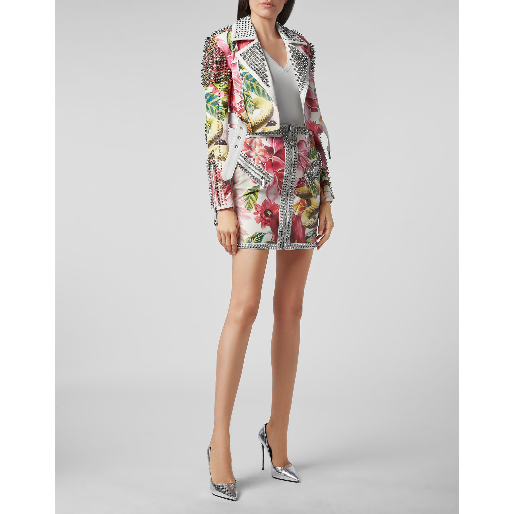 PHILIPP PLEIN Leather Biker Flowers