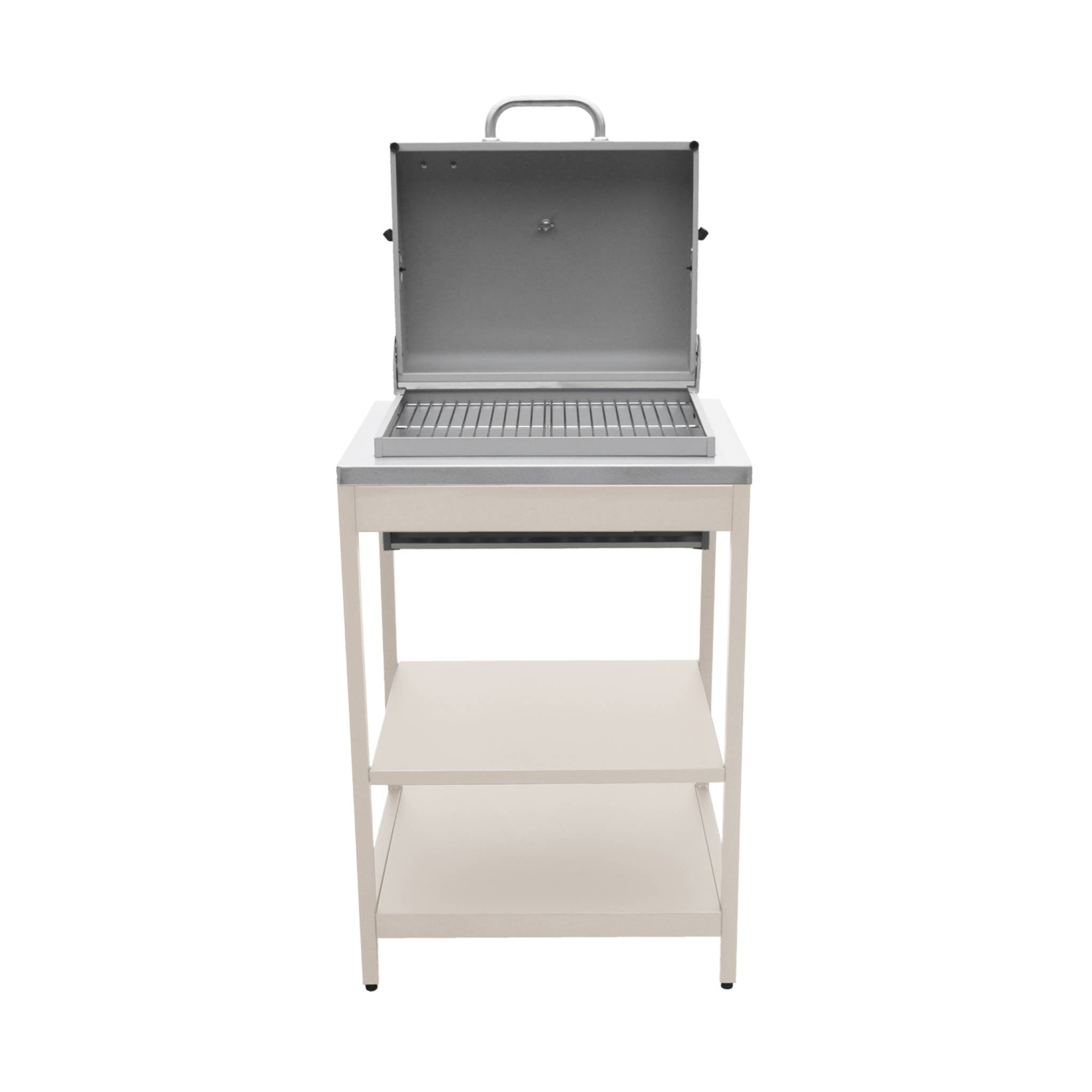 Barbecue grill charbon de bois beige Naxos grille chromée 2 étagères