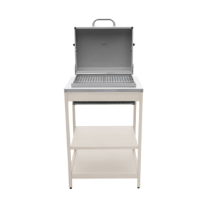 Barbecue grill charbon de bois beige Naxos grille chromée 2 étagères