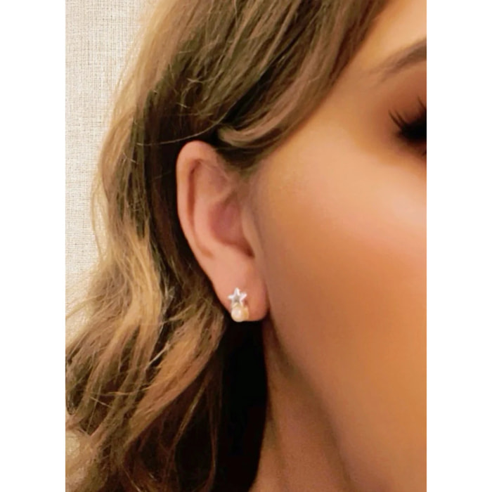 Pack de pendientes estrella mini con bolita en plata 10µ y dorado