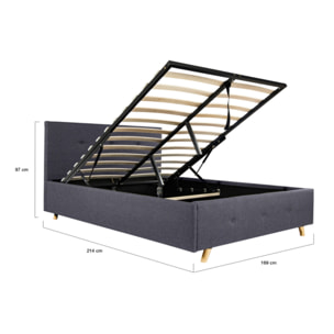 Lit coffre Mala 160x200cm tissu gris