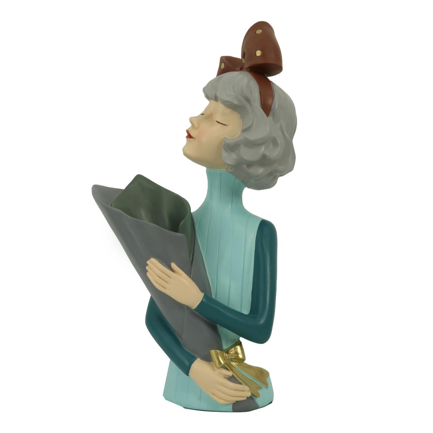 Donna in resina portafiori blu cm16,5x12h32