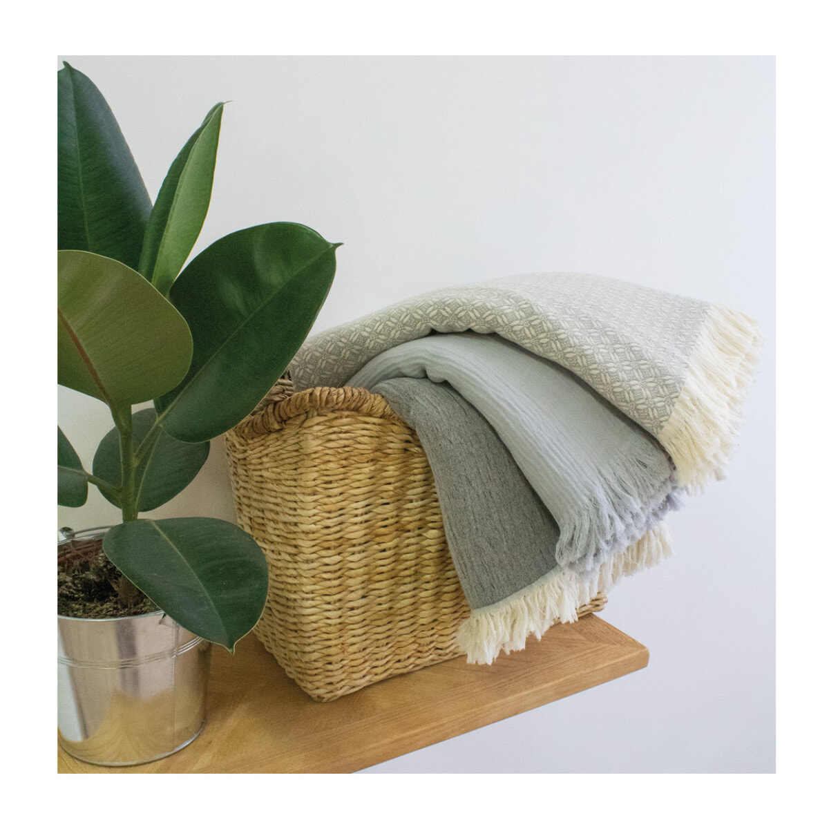 Plaid coton mélangé 270 g/m² teint en pièce ecru Enzo taupe
