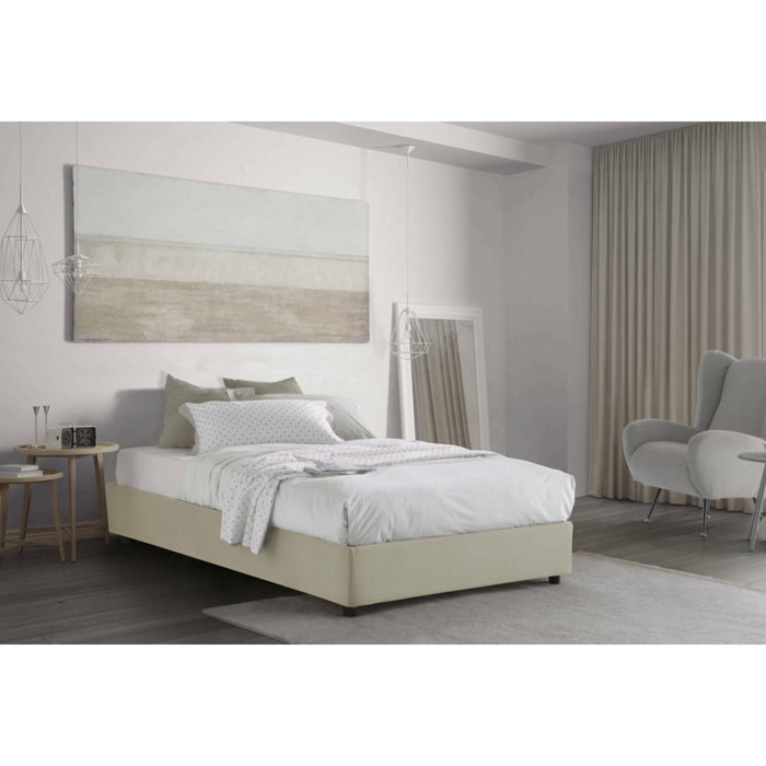 Letto piazza e mezza Asid, Letto contenitore con rivestimento in tessuto, 100% Made in Italy, Apertura frontale, adatto per materasso Cm 120x190, Beige
