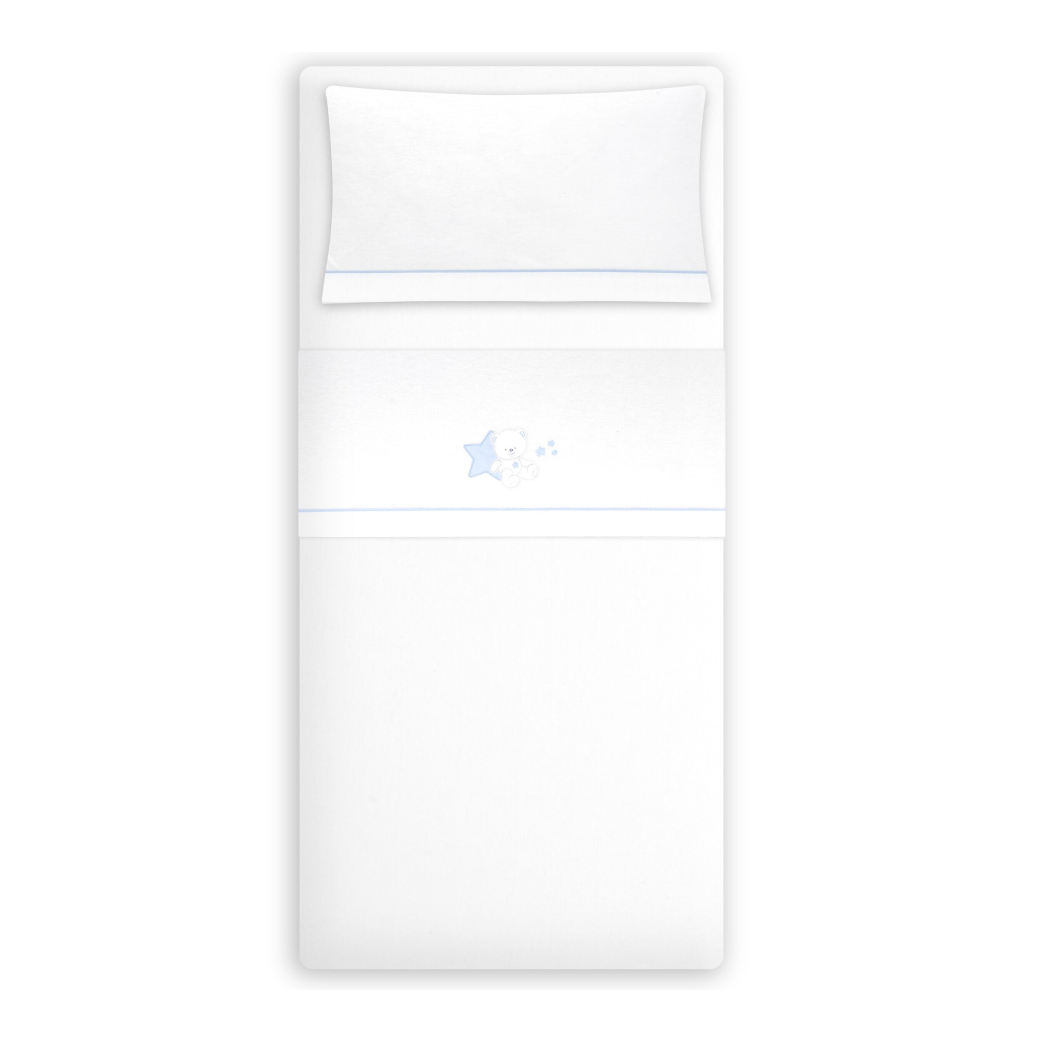 Triptico Minicuna Franela Osito Sentado Bco/Azul