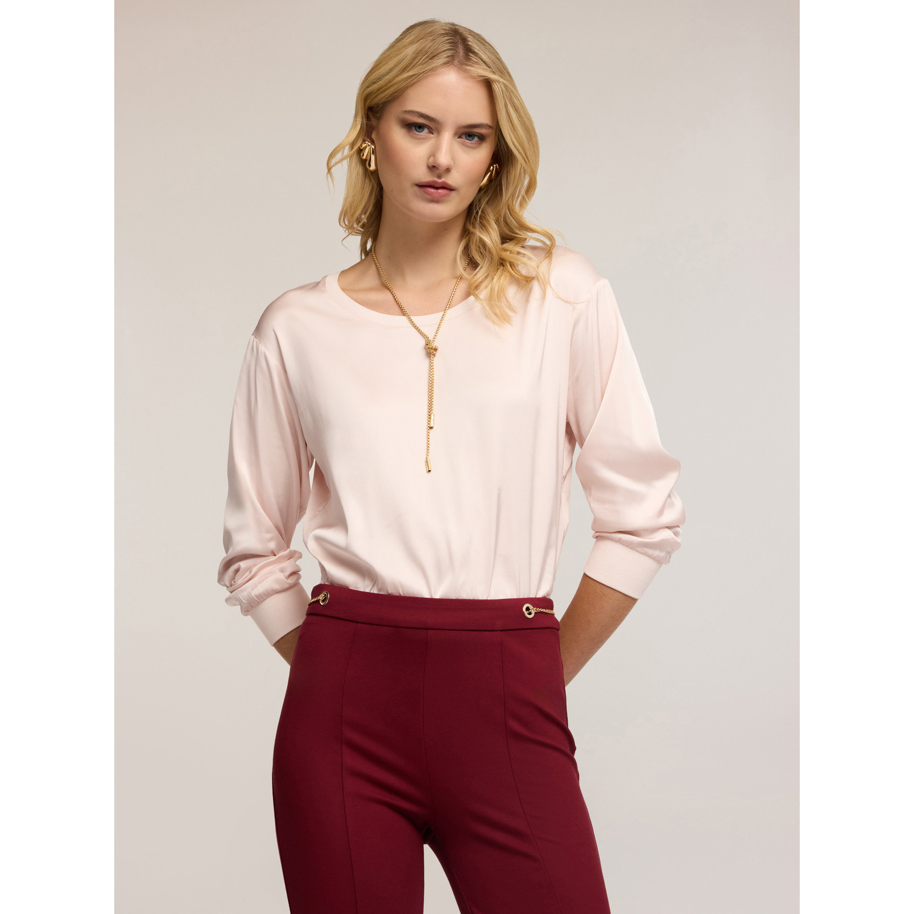 Motivi - Blusa en crepé de China con ajuste boxy - Rosa