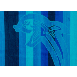 Telo Mare Jumbo Jacquard Disegno Dolphin Stripe Blu