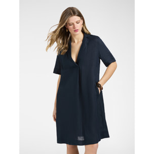 Elena Mirò - Vestido camisero de lino manga corta - Azul