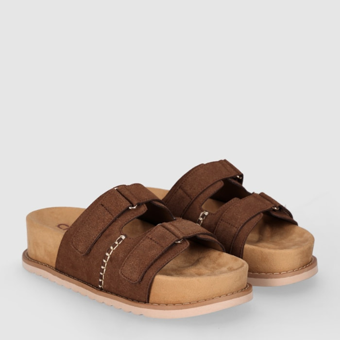 Sandalias de Serraje - Marron - Tacón: 4 cm