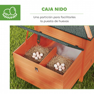 Gallinero de Madera Exterior, Jaula para Gallinas con Nidos, Corral, Bandeja Extraíble, Tapa Abatible, 196x76x97 cm, Naranja