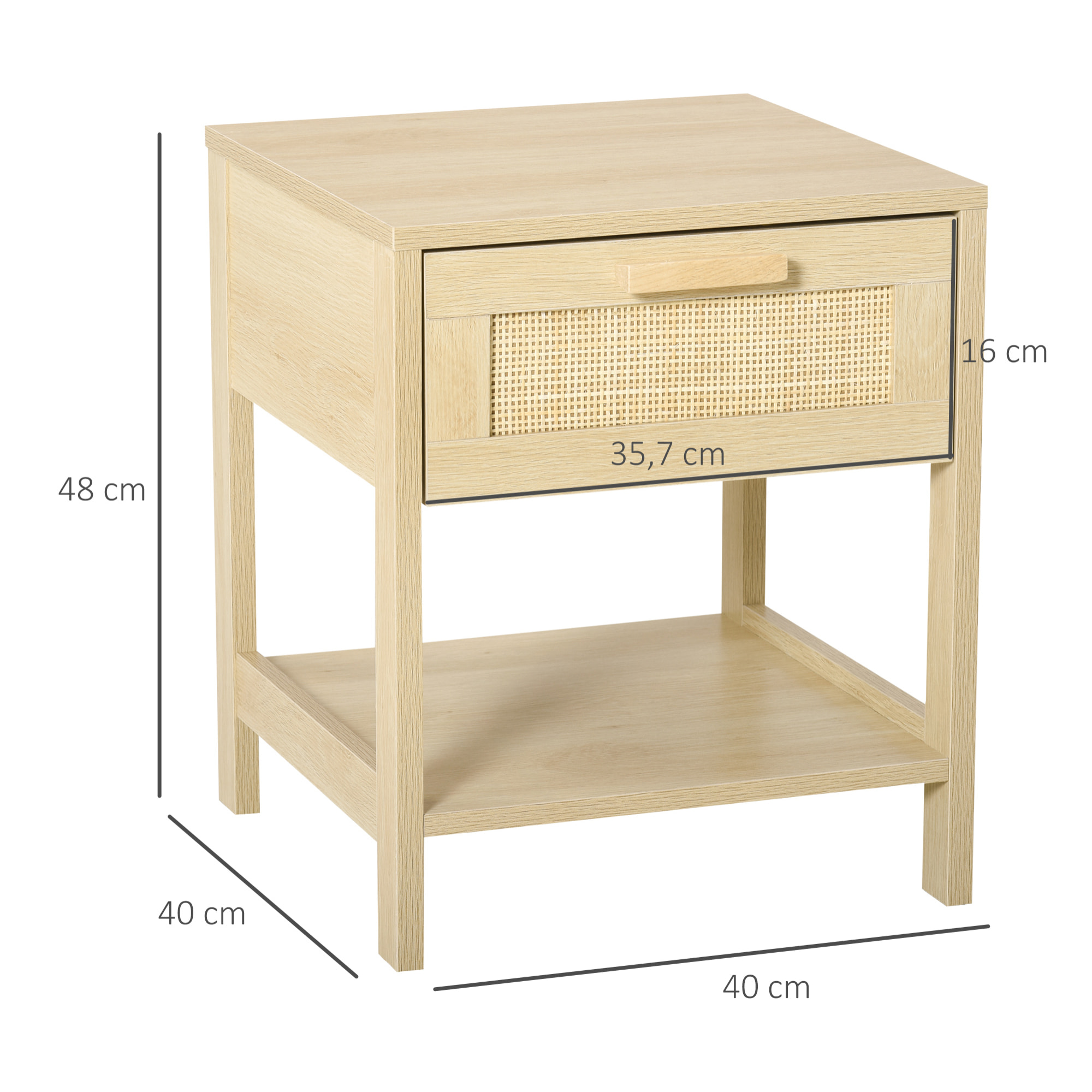 Table de chevet tiroir et étagère cannage en rotin dim. 40L x 40l x 48H cm MDF aspect bois clair