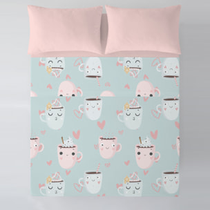 Costura - Juego de Sábanas Estampadas - Incluye 1 o 2 Fundas de Almohada - 100% Algodón - Funny Cups