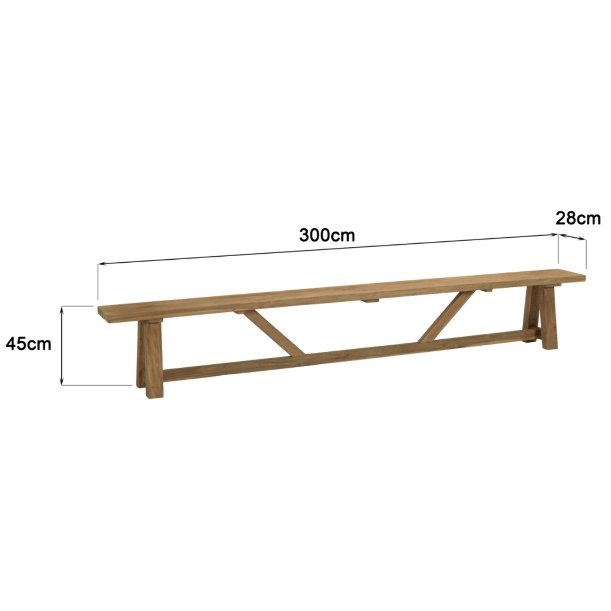 KALLY - Banc de jardin 300x28cm en bois de teck recyclé naturel