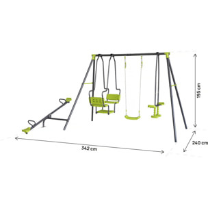 Portique de jeu en métal avec balançoire a bascule "Lenny" - 4 agrès - Vert