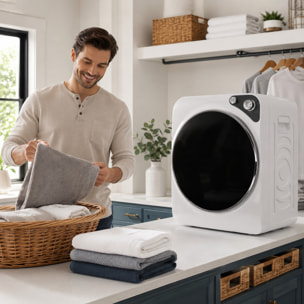 Secadora de Ropa 5 kg, Secadora de Evacuación Compacta 1000W, 5 Programas, Temporizador, Función Esterilizar, Tambor de Acero Inoxidable, Apilable o para Piso, Blanco