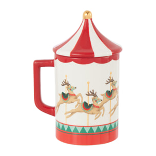 J-Line tasse + couvercle Carroussel Dolomite - céramique - rouge/blanc