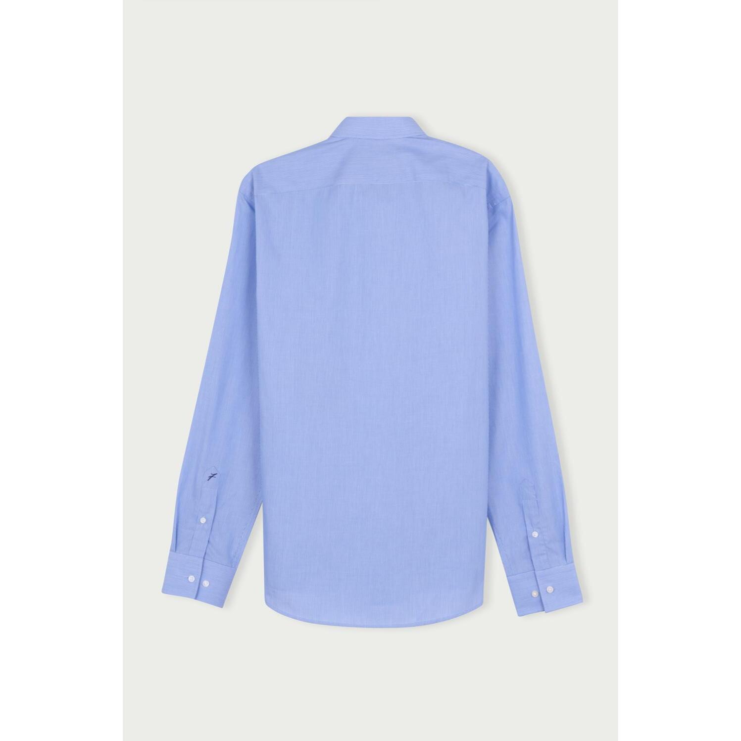 Camicia Uomo 1 Bottone Italiano Slim Popeline Riga Stretta Blu Inchiostro\Bianco
