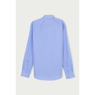 Camicia Uomo 1 Bottone Italiano Slim Popeline Riga Stretta Blu Inchiostro\Bianco