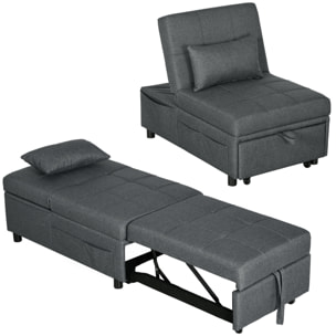 Chauffeuse fauteuil convertible inclinable réglable tissu effet capitonné gris
