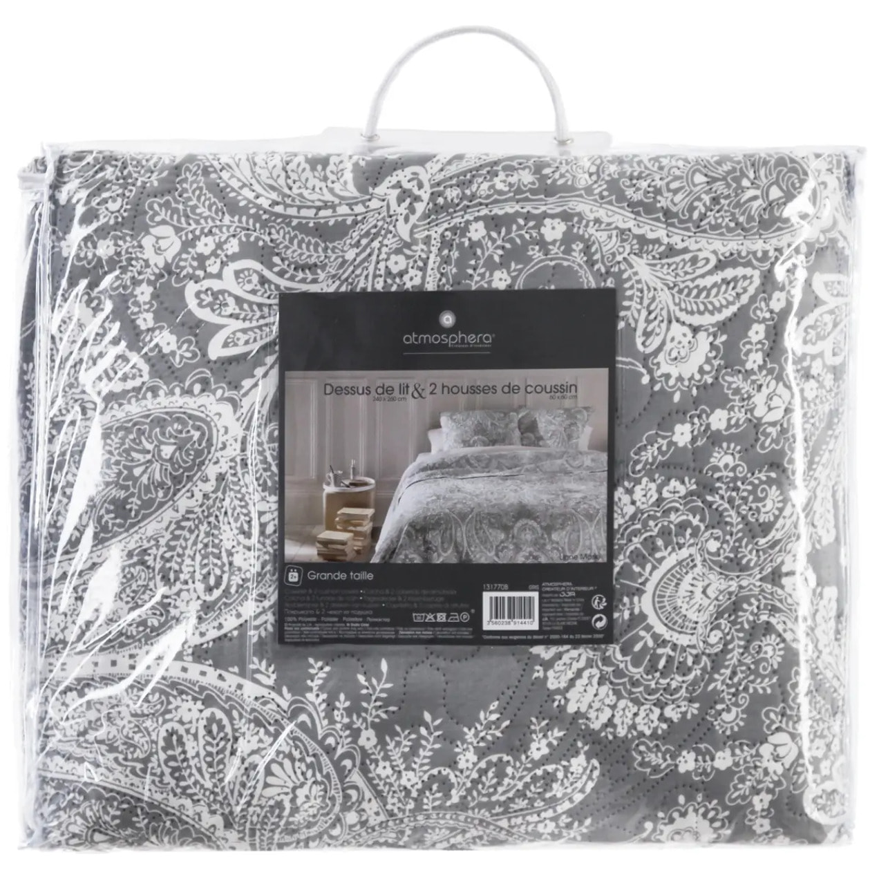 Dessus de lit 2 taies "Marie" gris souris 260x240cm
