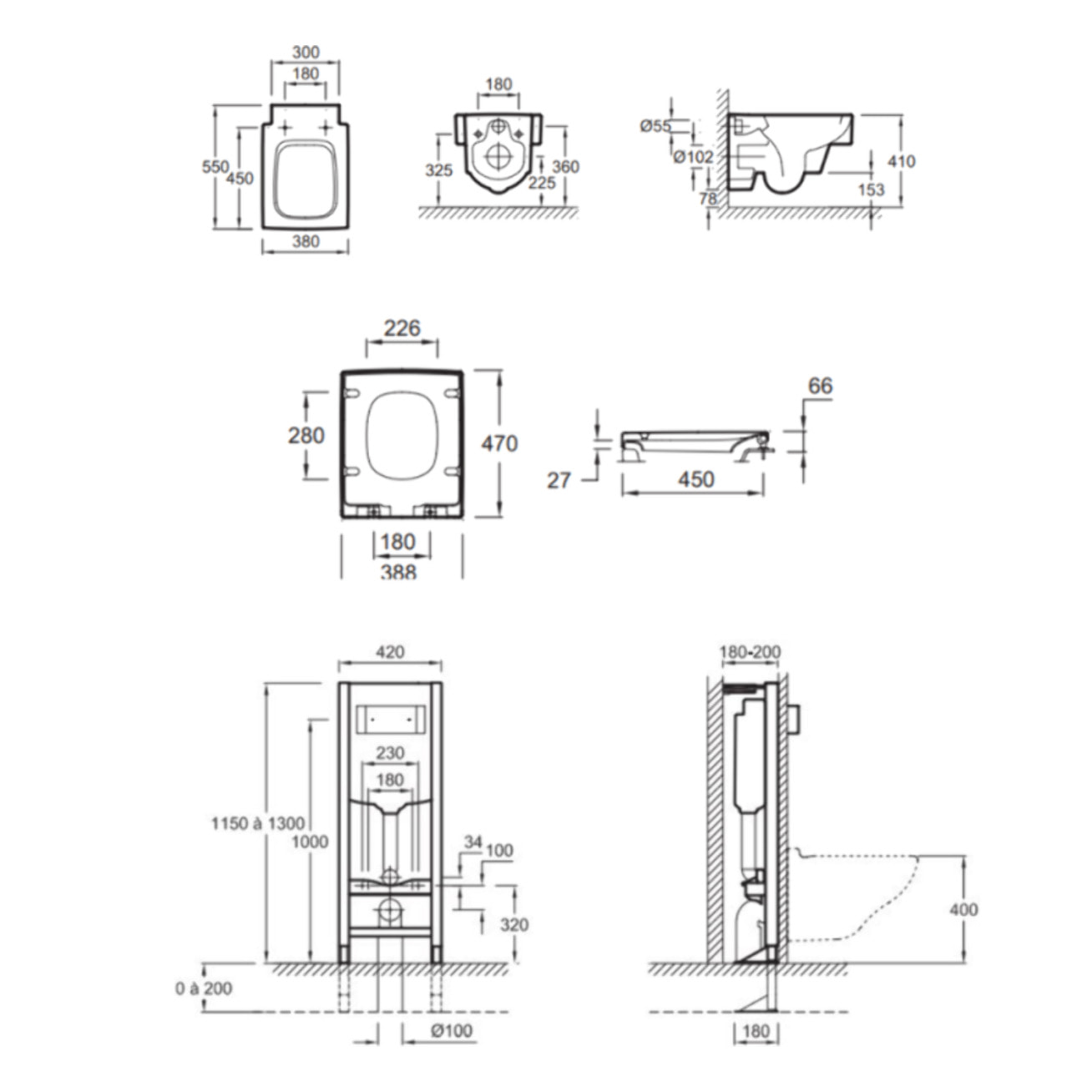 Pack WC suspendu Terrace + abattant + bâti-support autoportant + plaque blanche