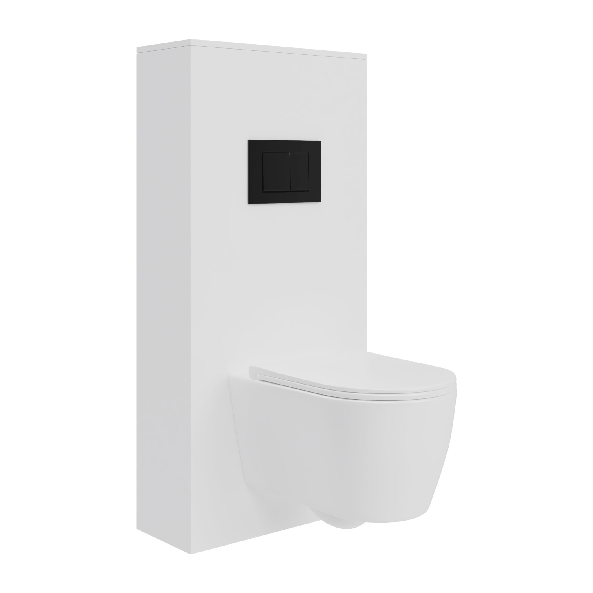 Pack Wc Suspendu + Châssis + Boîtier de Support Blanc | Toilette Blanc Mat | Bouton Noir | Réservoir Encastré | Couvercle Amorti | Alday