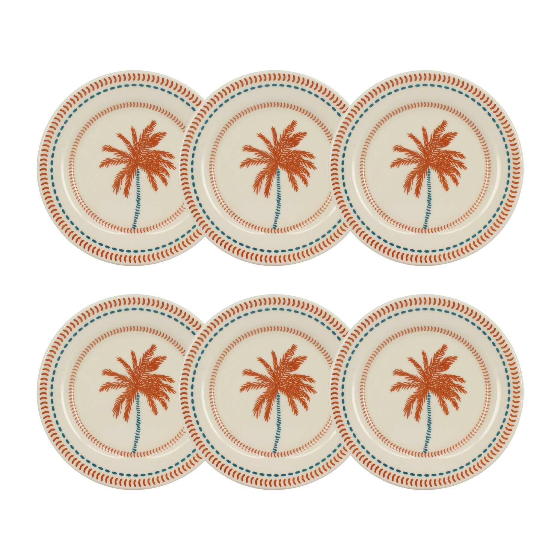Lot de 6 assiettes à dessert dessin tropical en grès 18cm TROPIQUE