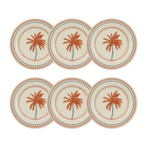 Lot de 6 assiettes à dessert dessin tropical en grès 18cm TROPIQUE