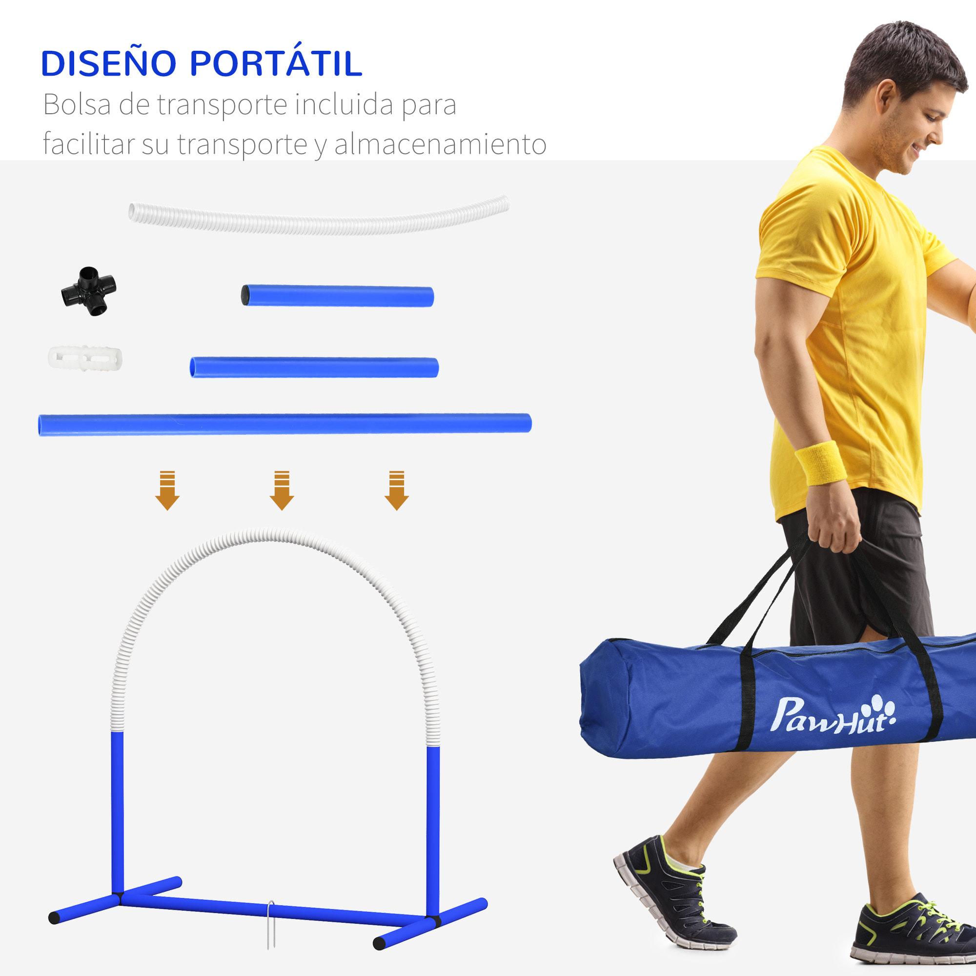 PawHut Set de Entrenamiento de Agilidad para Perros de 4 Piezas Juego de Agilidad para Perros con Bolsa de Transporte para Entrenamiento Suave Blanco y Azul