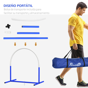 PawHut Set de Entrenamiento de Agilidad para Perros de 4 Piezas Juego de Agilidad para Perros con Bolsa de Transporte para Entrenamiento Suave Blanco y Azul
