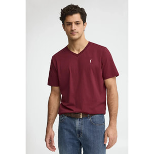 Camiseta granate de cuello pico con logo Rigby Go