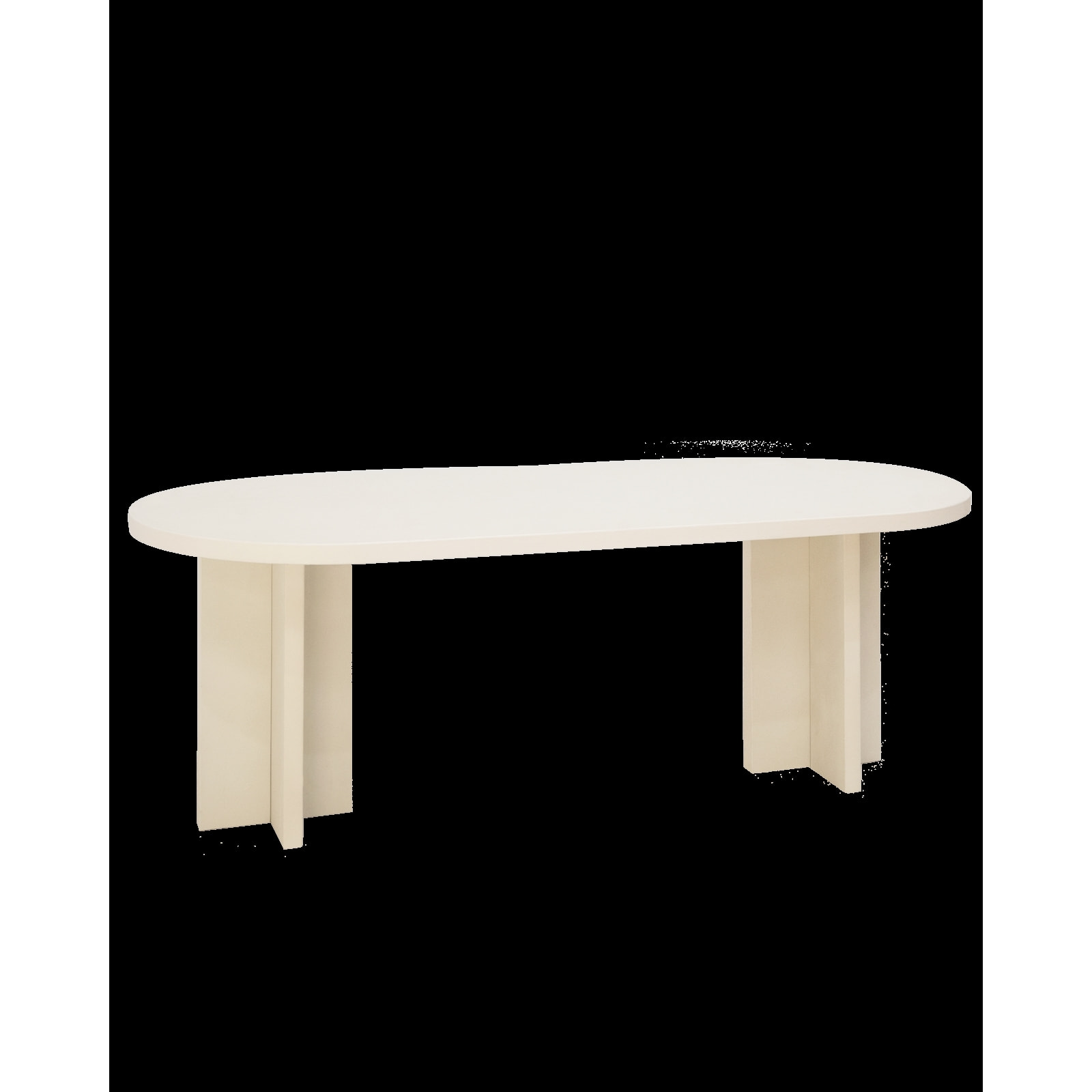 Table de salle à manger ovale en microciment de teinte blanc cassé disponible en différentes tailles