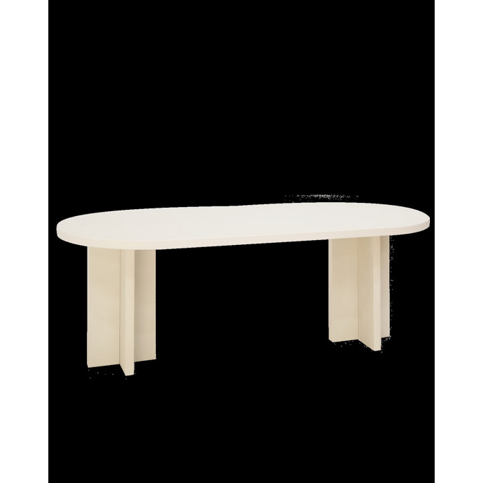 Table de salle à manger ovale en microciment de teinte blanc cassé disponible en différentes tailles