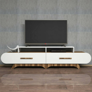 Mobile porta TV Dpereyr, Credenza da soggiorno, Armadio basso per TV, Base parete attrezzata, 205x37h50 cm, Noce e Bianco