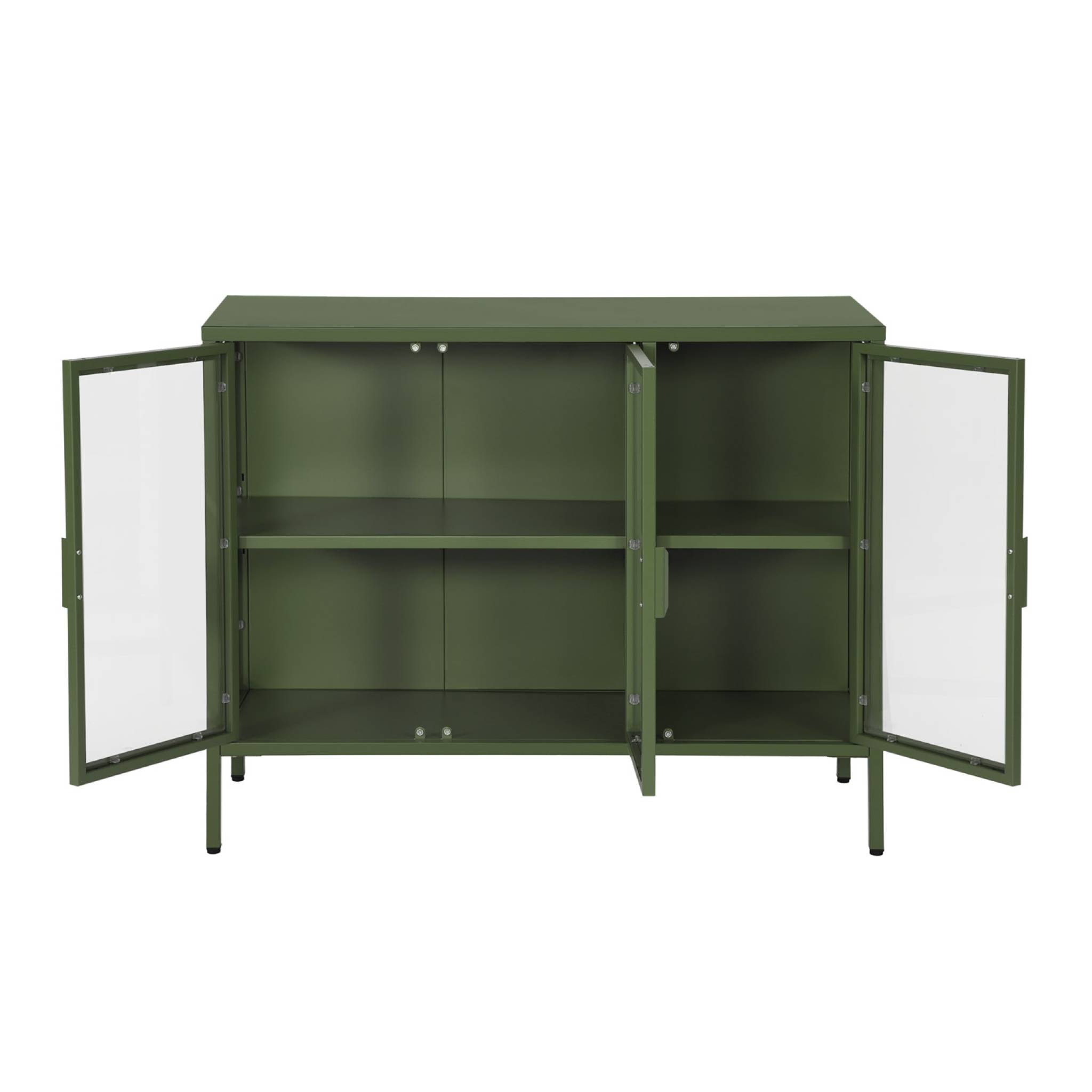 Buffet industriel métal et verre trempé 3 portes 100cm vert - Arkansas