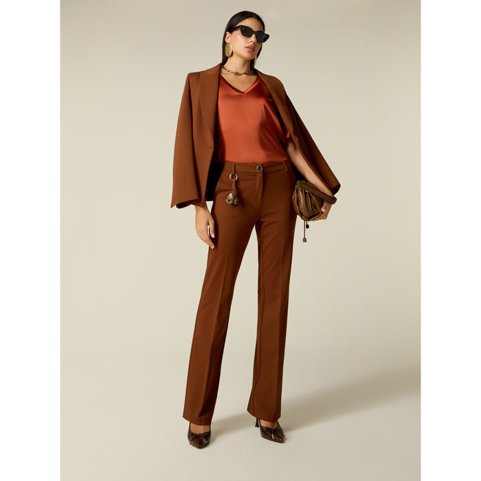 Oltre - Pantaloni regular in punto milano - Marrone