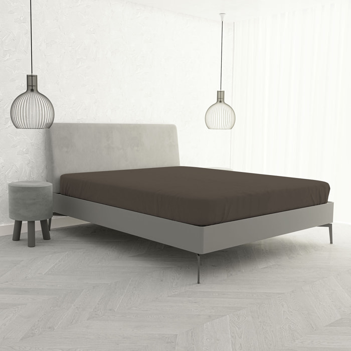 LENZUOLO SOTTO CON ANGOLI MAX COLOR, 100% Cotone, Made in Italy - MARRONE