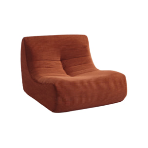 Chauffeuse velours côtelé 1 place terracotta L 91 x P 105 x H 72 cm - SOKOL