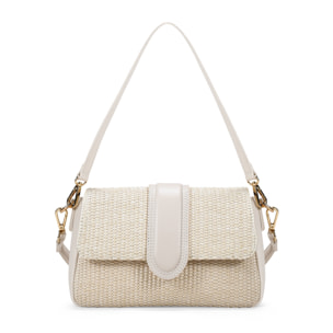 Bolso de hombro beige en rafia con solapa