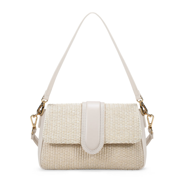 Bolso de hombro beige en rafia con solapa